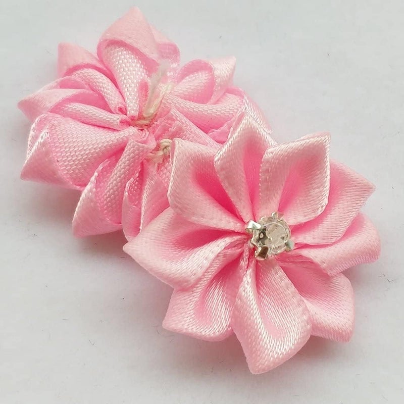 Chenkou Craft Mix 40pcs 28mm(1 1/8") Satin Ribbon Flowers Bows Rhinestone Wedding Ornament Appliques - Image 4